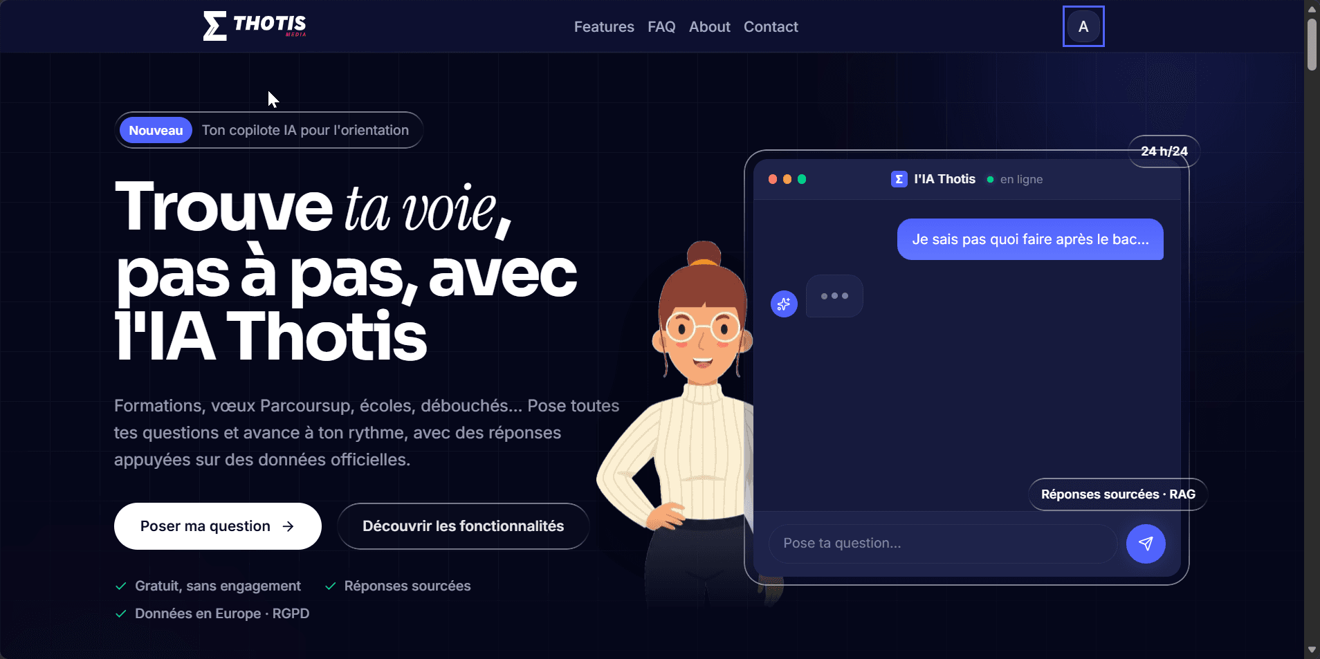 Thotis IA welcome screen with its conversational orientation assistant