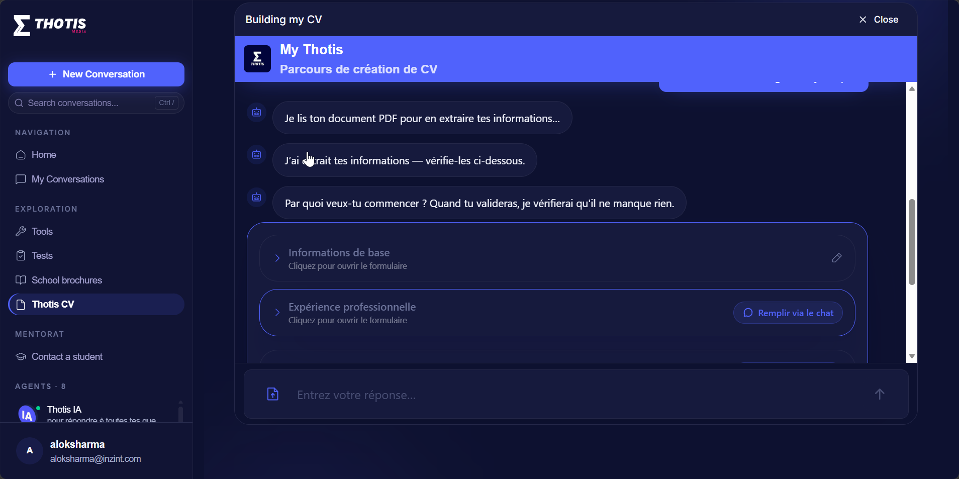 AI-assisted CV creation inside Thotis IA